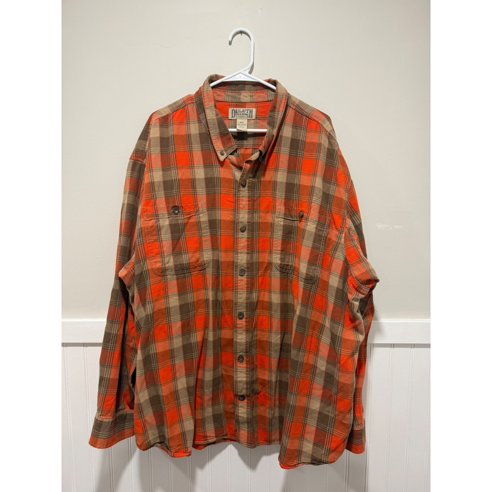 Duluth Button Down Flannel Plaid Orange Brown Tan Cabincore Men Size 4XL